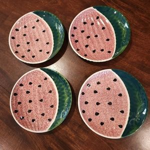 Vintage Watermelon Plates Dishes Hand Painted Strata Group 1991 Ripe Watermelons
